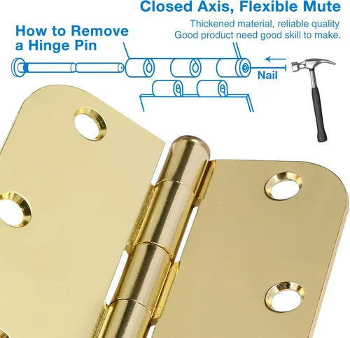 Miniatura 6 de Bisagra de puerta de 3 1/2 pulgadas, paquete de 18 bisagras redondeadas para puerta, latón pulido, bisagras de 3.5 x 3.5 pulgadas para puertas