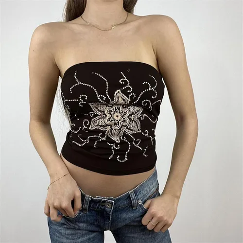 Miniatura 2 de Y2K - Camiseta corta sexy sin tirantes para mujer, diseño de grunge Fairy 90S, estética, camiseta sin mangas, con cachemira, camiseta sin mangas
