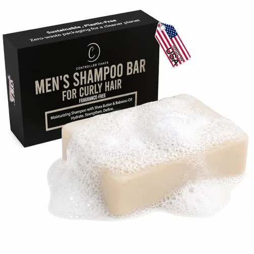 Controlled Chaos Barra de champú sólido para cabello rizado para hombres con manteca de karité y aceite de babasú, hidratante y control del