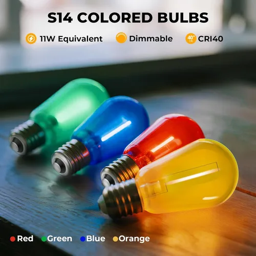 Miniatura 2 de GvvooHome Paquete de 24 Bombillas LED S14 de Colores para Luces de Cadena Exteriores, Bombillas de Repuesto Irrompibles de 1W para Luces de Patio