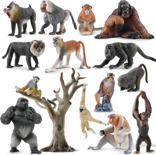 Miniatura 9 de Toymany 6 figuras de primates, juego de animales de mono de la selva de plástico, incluye mono, simio, chimpancé, gorila, juguetes para niños
