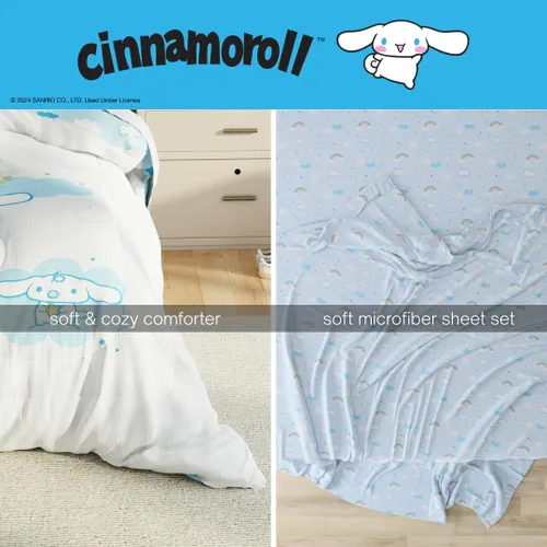 Miniatura 5 de Juego de ropa de cama Cinnamoroll - Juego de cama de tamaño individual de 4 piezas - Juego de edredón y sábanas de microfibra supersuave