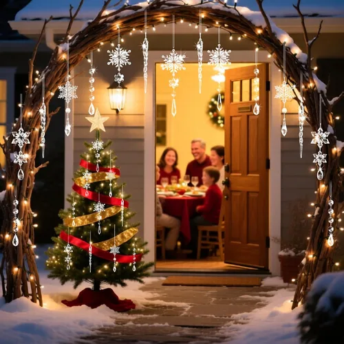 Miniatura 6 de 20 adornos de árbol de cristal, decoraciones de árbol de Navidad, adornos de cristal de copo de nieve, adorno de Navidad acrílico colgante, gota