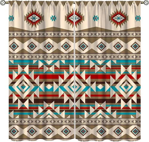 Miniatura 31 de YCness Cortinas aztecas, patrón étnico nativo nativo americano del suroeste, patrón étnico bohemio occidental geométrico para sala de estar
