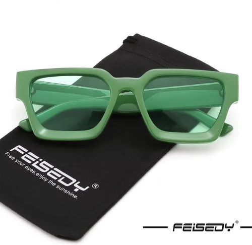 Miniatura 43 de FEISEDY Gafas de sol cuadradas retro de los años 90 para mujeres y hombres, gafas de sol rectangulares gruesas de moda con protección UV400 B2385