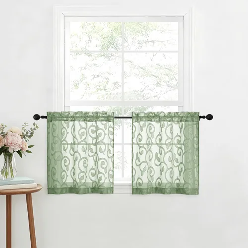 Miniatura 89 de OWENIE Furman - Juego de 2 paneles de cortinas traslúcidas negras de 24 pulgadas de largo, cortinas semitransparentes de jacquard ligeras y aireadas