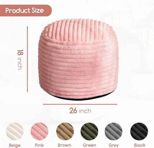 Miniatura 2 de HIGOGOGO Puf redondo de relleno, pufs de piel sintética a rayas con relleno de trozos de espuma, puf peludo y esponjoso, otomano de almacenamiento