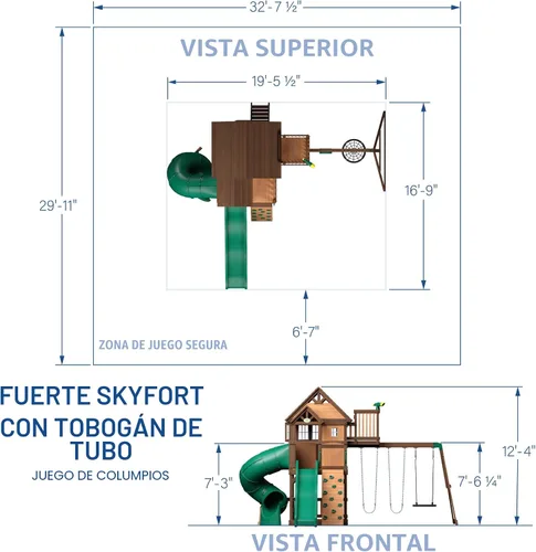 Miniatura 3 de Backyard Discovery Skyfort - Juego de columpios de cedro completo, casa club de techo de madera cubierto elevado con ventanas de bahía, 2 columpios