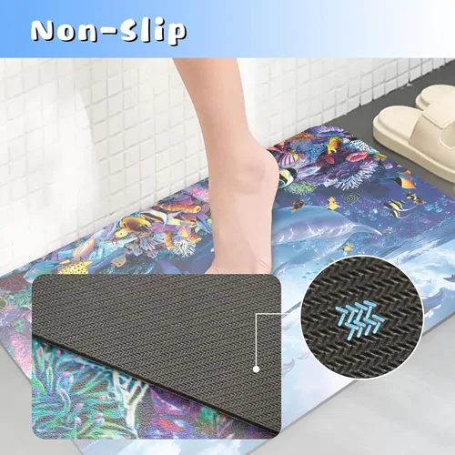 Miniatura 5 de Tapetes de baño antideslizantes de secado rápido, tapete de baño de goma, súper absorbente, tapete de baño lavable, tapete de baño para suelo