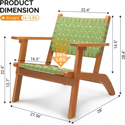 Miniatura 3 de VINGLI Sillón para exteriores, silla Adirondack de madera para todo tipo de clima, silla de patio de madera con tela tejida de polietileno Verde