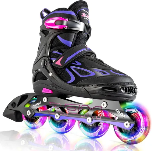 2PM SPORTS Vinal - Patines en línea ajustables intermitentes para niñas, todas las ruedas se iluminan, divertidos patines iluminadores para niños,