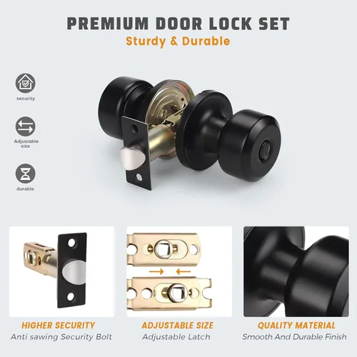 Miniatura 4 de KNOBWELL - Paquete de 6 manijas de privacidad para puerta, color negro mate, con cerradura, para baño