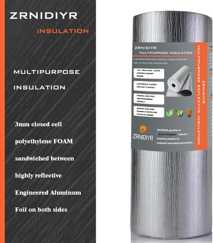 Miniatura 2 de Rollo de aislamiento de lámina reflectante, escudo térmico de aluminio de doble cara, núcleo de espuma de 0.118 in, barrera térmica