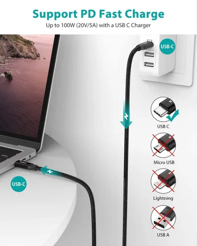Miniatura 2 de Cable NIMASO USB C 3.1 Gen 2 de transferencia de datos de 10 Gbps, cable de monitor de salida de video 4K, carga rápida PD de 100 W para iPhone Negro