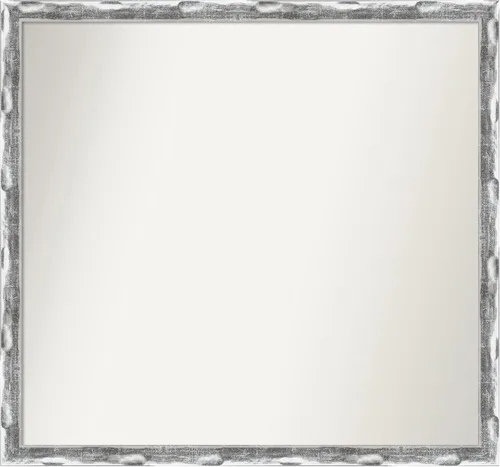 Amanti Art Silver Bathroom Mirror for Over Sink, 28x30 Custom Made Scratched Wave Chrome Rectangle Vanity Mirror, Large Traditional Wood Frame,