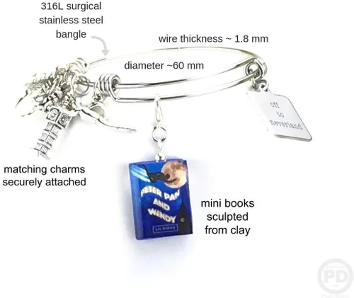 Miniatura 4 de PETER PAN J. M. Barrie Clay - Brazalete extensible de acero inoxidable con diseño de barrie Book Beads