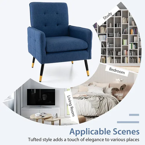 Miniatura 8 de Giantex Silla decorativa moderna de mediados de siglo, sillón tapizado con respaldo copetudo, patas de metal, almohadillas ajustables, sofá