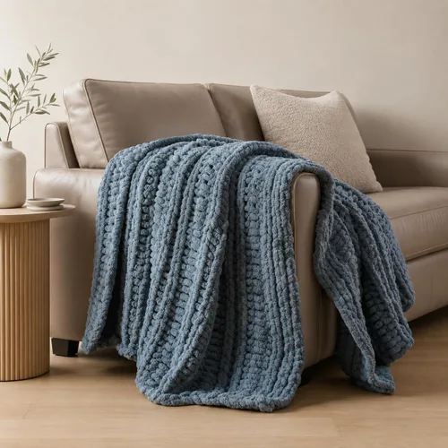 Battilo Manta de Chenilla Gris Azulado, Manta de Punto Grueso para Sofá, Mantas de Punto Trenzado Suaves Acogedoras y Cálidas para Cama, Sofá, Sala