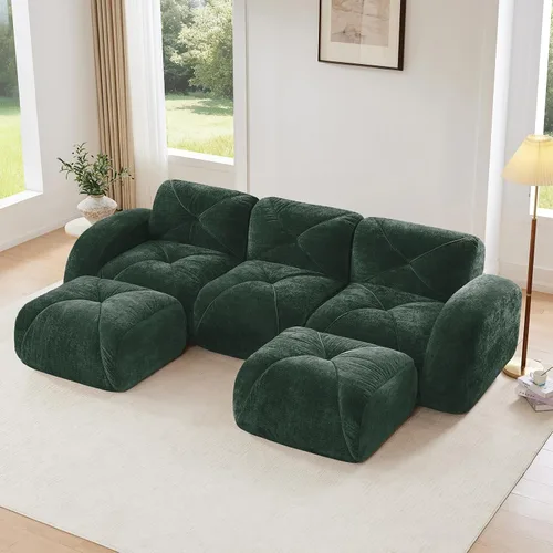 Miniatura 19 de Sofás modulares modulares de 110.6 pulgadas para sala de estar, sofá moderno de terciopelo sin hueso, no requiere montaje, cómodo sofá sin hueso