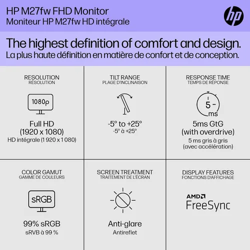 Miniatura 2 de HP Monitor FHD de 27 pulgadas con tecnología AMD FreeSync (modelo 2021, M27fw)