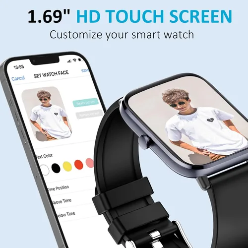 Miniatura 6 de PJYUBVOR Reloj inteligente, reloj inteligente para hombre, contestar/hacer llamadas, pantalla táctil de 1.83 pulgadas, monitor de actividad física