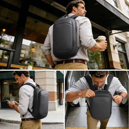 Miniatura 7 de hk Mochila de negocios para hombres de 15.6 pulgadas, delgada y expandible, impermeable, mochila de viaje para laptop, bolsa de trabajo ligera