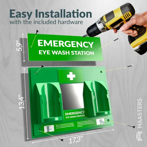 Miniatura 7 de MAASTERS Estación de lavado de ojos portátil sin BPA compatible con OSHA - Kit de lavado de ojos de primeros auxilios montado en la pared con espejo