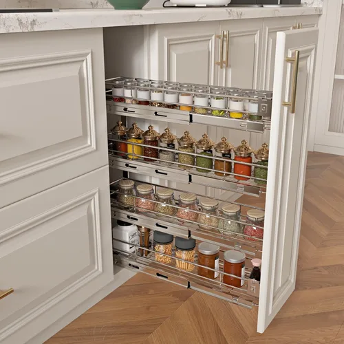 Miniatura 7 de Sikarou Organizador de Gabinete Extraíble Estrecho de 4 Niveles de 8" de Ancho x 21" de Profundidad, Soporte de Estante para Especias Deslizable