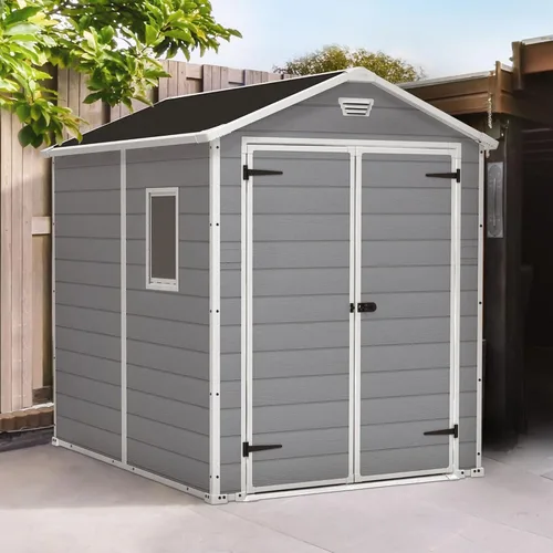 Miniatura 4 de Cobertizo de almacenamiento Keter Manor al aire libre, Gris/Blanco