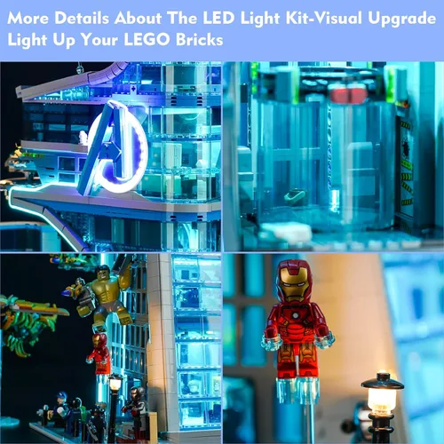 Miniatura 2 de LocoLee Kit de luz LED creativa de control remoto compatible con Lego Avengers Tower 76269 (solo luces, sin modelos), juego de luces de control