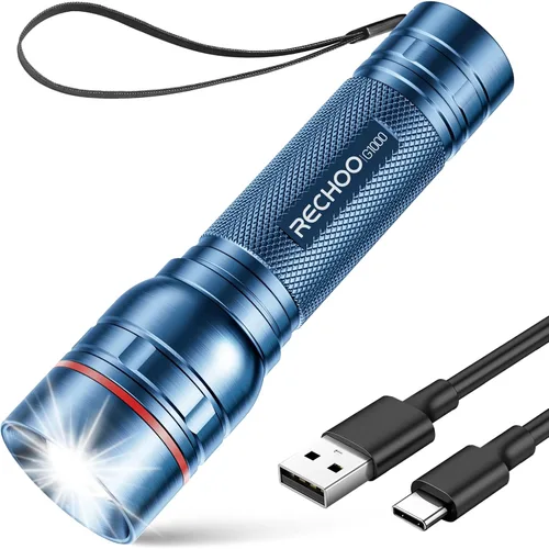 Miniatura 9 de RECHOO Linterna recargable, 1 unidad, luz brillante de grado militar, altos lúmenes con enfoque ajustable y 3 modos de iluminación, linterna LED