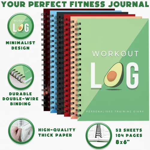 Miniatura 2 de Planificador de entrenamiento para seguimiento diario de fitness y establecimiento de objetivos, tamaño A5, 6 x 8 pulgadas, verde avo, cubierta más
