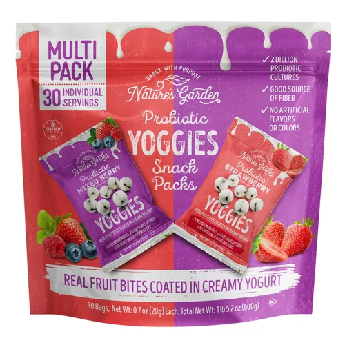 Miniatura 4 de Nature's Garden Probiotic Yoggies - Paquete múltiple de 21 onzas (fresa 15 x 0.7 onzas + bayas mixtas de 15 x 0.7 onzas) aperitivo saludable