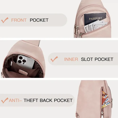 Miniatura 53 de Telena Bolso bandolera para mujer, bolso cruzado para mujer, cangurera de cuero vegano con correa ajustable