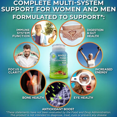Miniatura 3 de Multivitamínico vegano de alimentos integrales sin hierro, multivitamínico metilado para mujeres y hombres, hecho con frutas y verduras, complejo B