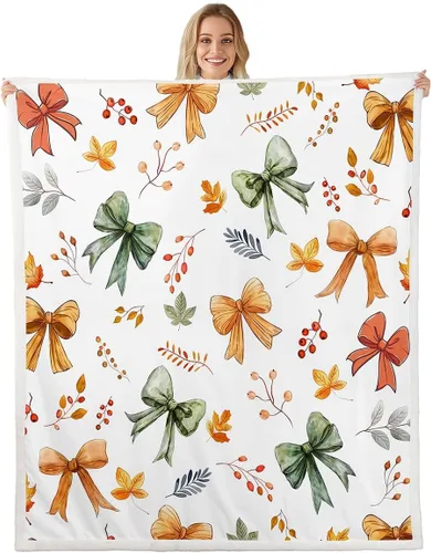 Miniatura 19 de Manfei Hello Fall Throw Blanket Pumpkin Maple Leaf Plaid Patchwork Fleece Blanket Autumn Theme Cozy Throws for Bed Couch Sofa,Kids Boys Girls Room