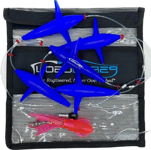 Miniatura 9 de Lobo Lures #401 Teaser de atún con forma de margarita, cadena de 400 libras, líder de 500 libras, sacacorchos giratorio y bolsa de almacenamiento