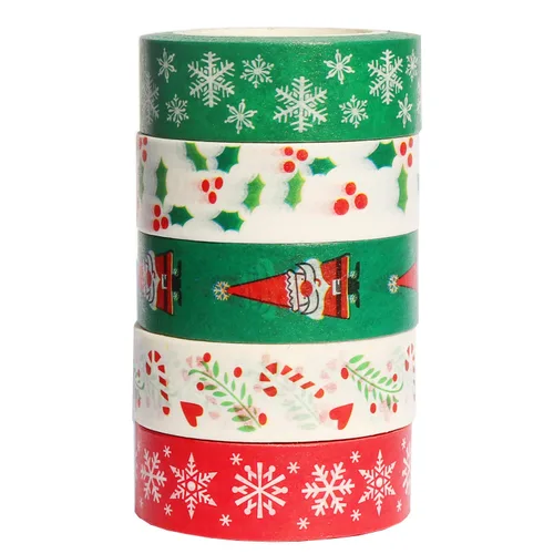 Miniatura 4 de 5 rollos de cinta adhesiva Washi de enmascarar de Navidad, 0.6 pulgadas x 32.8 pies, cinta decorativa Washi para álbumes de recortes, planificador