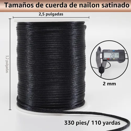 Miniatura 2 de Cordón de nailon satinado de 2 mm x 100,58 m, hilo de nailon sedoso y suave para joyería, pulseras, collares, cuentas, hilo para macramé, cola