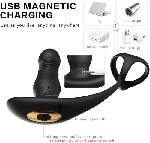 Miniatura 7 de Masajeador de próstata masculino con control de aplicación con motor de 9 velocidades, vibrar enchufe anal telescópico, juguetes sexuales