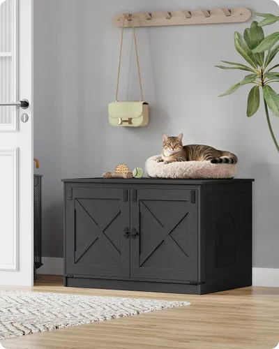 Miniatura 9 de Hzuaneri Caja de arena para gatos con cojín, mueble oculto con divisores extraíbles, entrada reversible lado izquierdo o derecho, casa para gatos