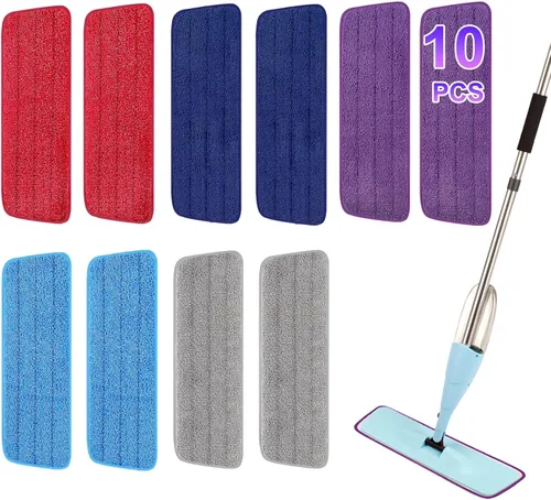 Paquete de 10 almohadillas reutilizables de 16.5 pulgadas, cabezales de repuesto de trapeador de microfibra para mopas húmedas y secas, compatibles