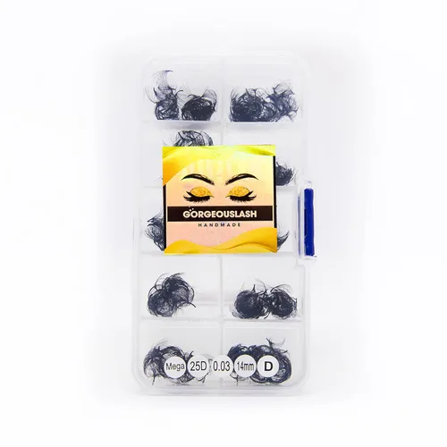 Miniatura 38 de Extensiones de pestañas 20D, 25D. 500 abanicos de pestañas prefabricados. Extensiones de pestañas. Hechas a mano (20D - rizo D - 0.03, 0.55 pulgadas)