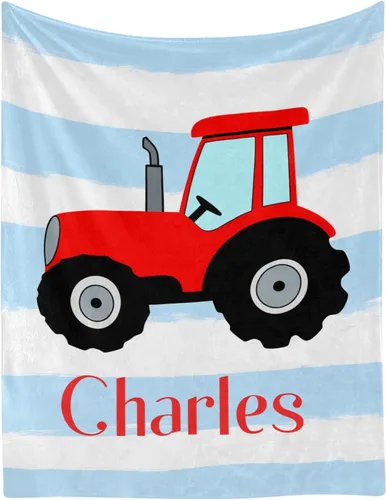 Miniatura 7 de Manta personalizada con patrón de tractores con nombre, manta de forro polar suave para hombres y mujeres, regalo de cumpleaños, boda, 50 x 60