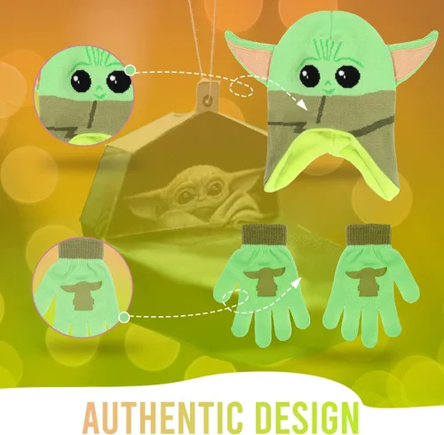 Miniatura 5 de Star Wars Baby Yoda - Gorro de invierno para niños y guantes de nieve o guantes para niños pequeños, 2 unidades, conjunto de guantes suaves y gorro
