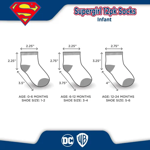 Miniatura 5 de DC Comics Baby Boys and Girls Socks - 12 Pack Batman Wonder Woman Superman Justice League Super Girl Socks 0-24M