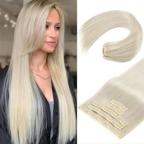 Miniatura 10 de REECHO Extensiones de cabello con pinzas, extensiones de cabello grueso y largo, extensiones de cabello sintético ligero para mujer, 24 pulgadas a