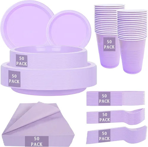 Miniatura 13 de MirthMood - 350 platos desechables negros, platos negros, suministros de plástico para fiestas, incluye 50 platos llanos, 50 platos de ensalada, 50