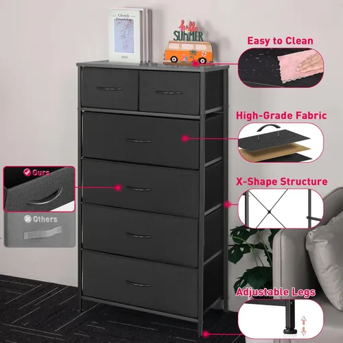 Miniatura 8 de Mifuro - Cómoda alta para dormitorio, torre organizadora de almacenamiento vertical con 6 cajones, cómoda con contenedores de tela, marco de acero