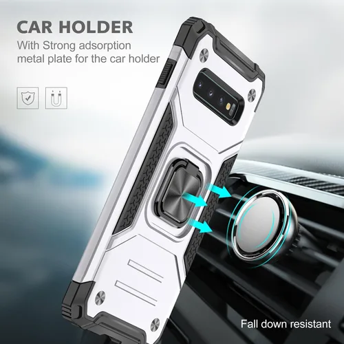 Miniatura 4 de Funda para Samsung Galaxy S10, de grado militar, a prueba de golpes, con soporte de soporte, soporte magnético integrado para montaje en coche